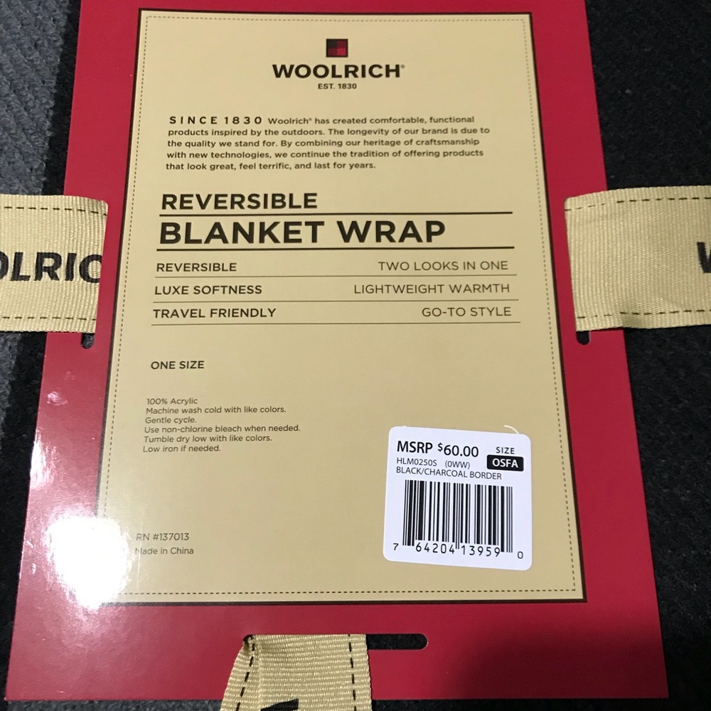Woolrich Reversible blanket wrap gray and black - Picture 4 of 4